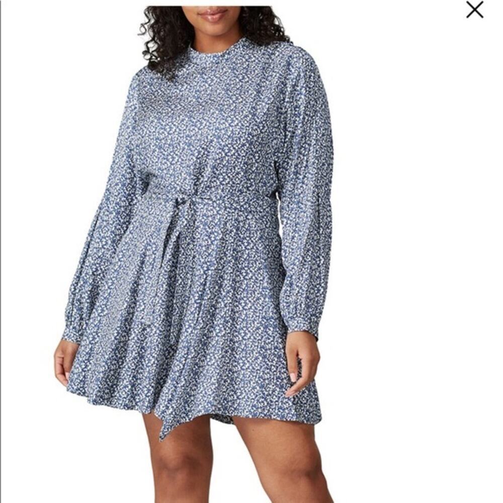 DEREK LAM 10 CROSBY White Blue Print Long sleeves Mini Dress Size 10